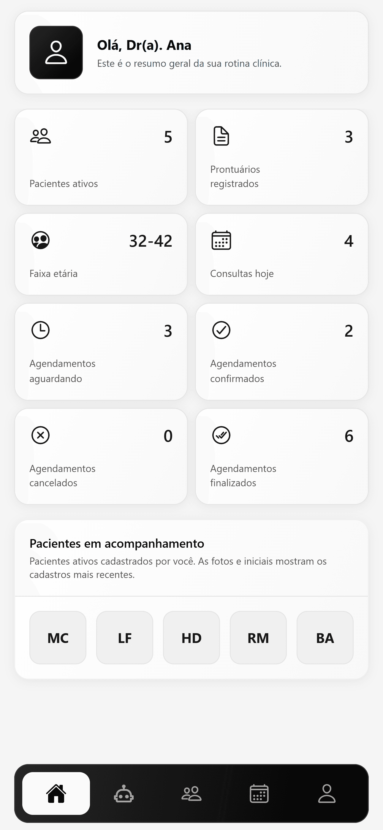 Início do Lunia com o resumo da rotina clínica