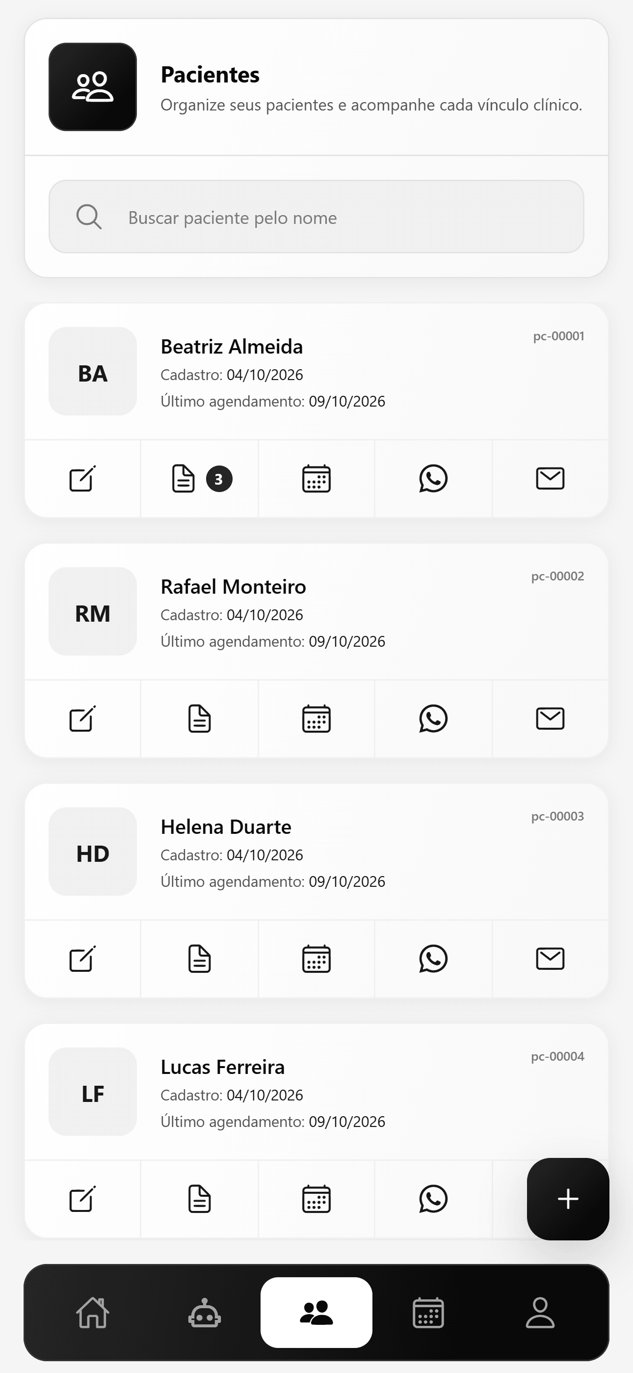 Lista de pacientes no Lunia